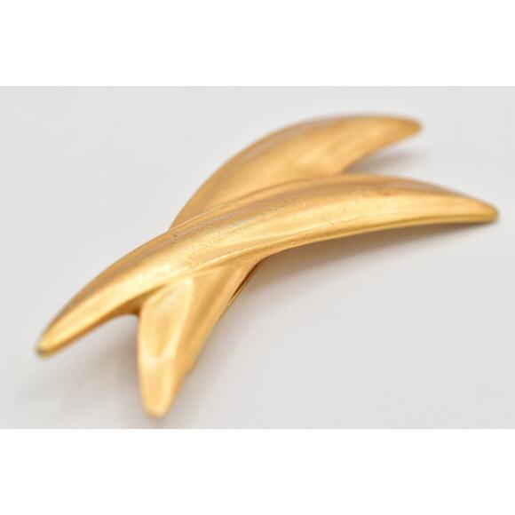 Anne Klein Vintage Ex Cross Pin Brooch Brushed Gold Heavy Chunky Unsigned BinBG - Picture 10 of 12